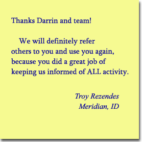 Testimonial about Darrin's real estate services.